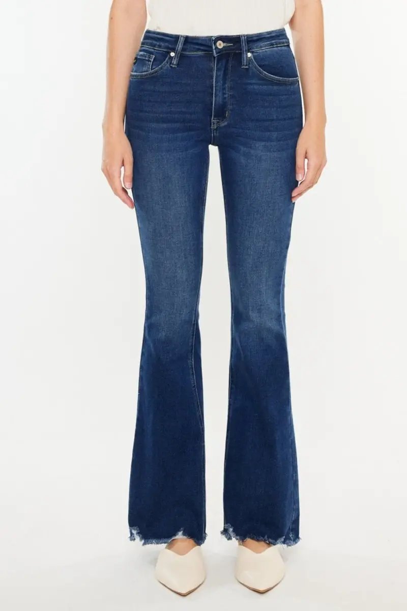 Kancan Cat's Whiskers Raw Hem Flare Jeans for Women - Love Salve